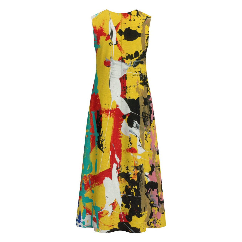 Visual Juju 3 All-Over Print Women's Sleeveless Dress With Pocket Slub Cotton