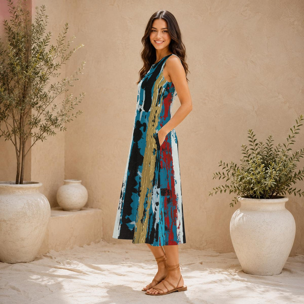 Visual Juju 1 All-Over Print Women's Sleeveless Dress With Pocket Slub Cotton