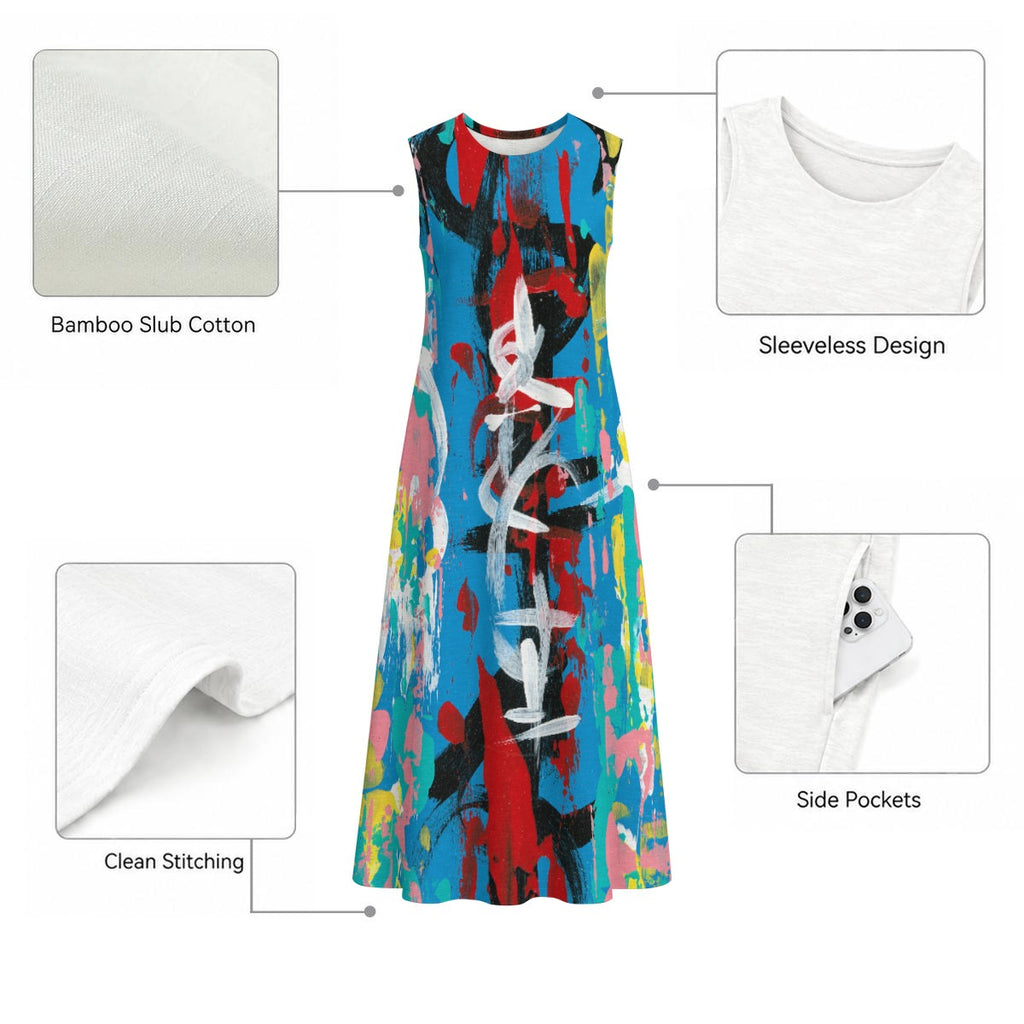 Visual Juju 4 All-Over Print Women's Sleeveless Dress With Pocket Slub Cotton