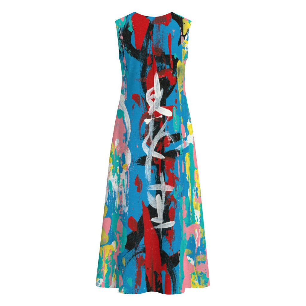 Visual Juju 4 All-Over Print Women's Sleeveless Dress With Pocket Slub Cotton