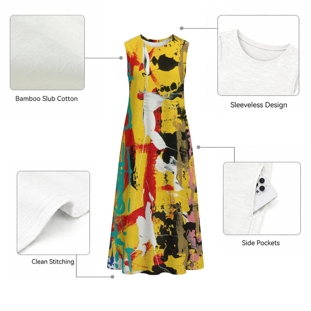 Visual Juju 3 All-Over Print Women's Sleeveless Dress With Pocket Slub Cotton