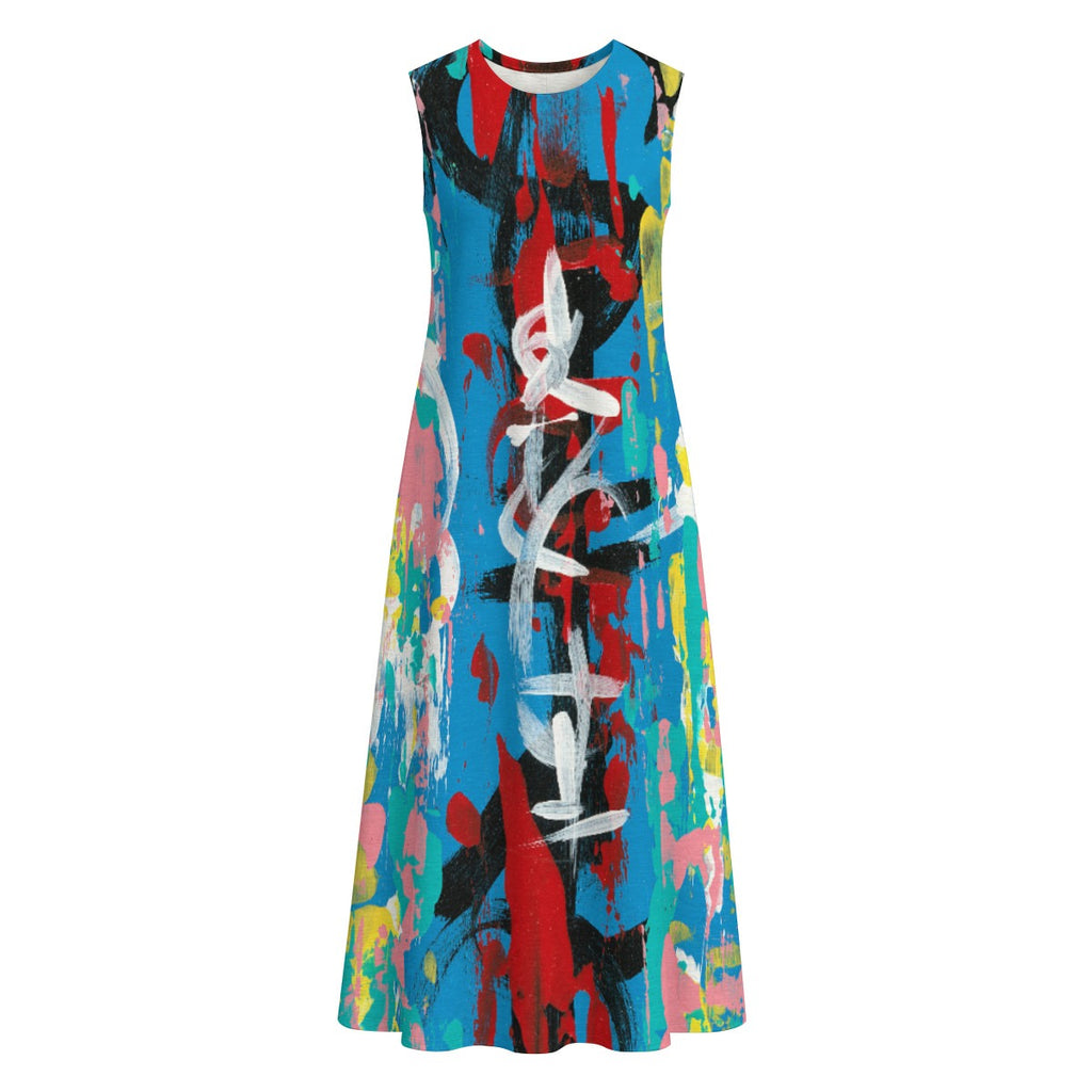 Visual Juju 4 All-Over Print Women's Sleeveless Dress With Pocket Slub Cotton
