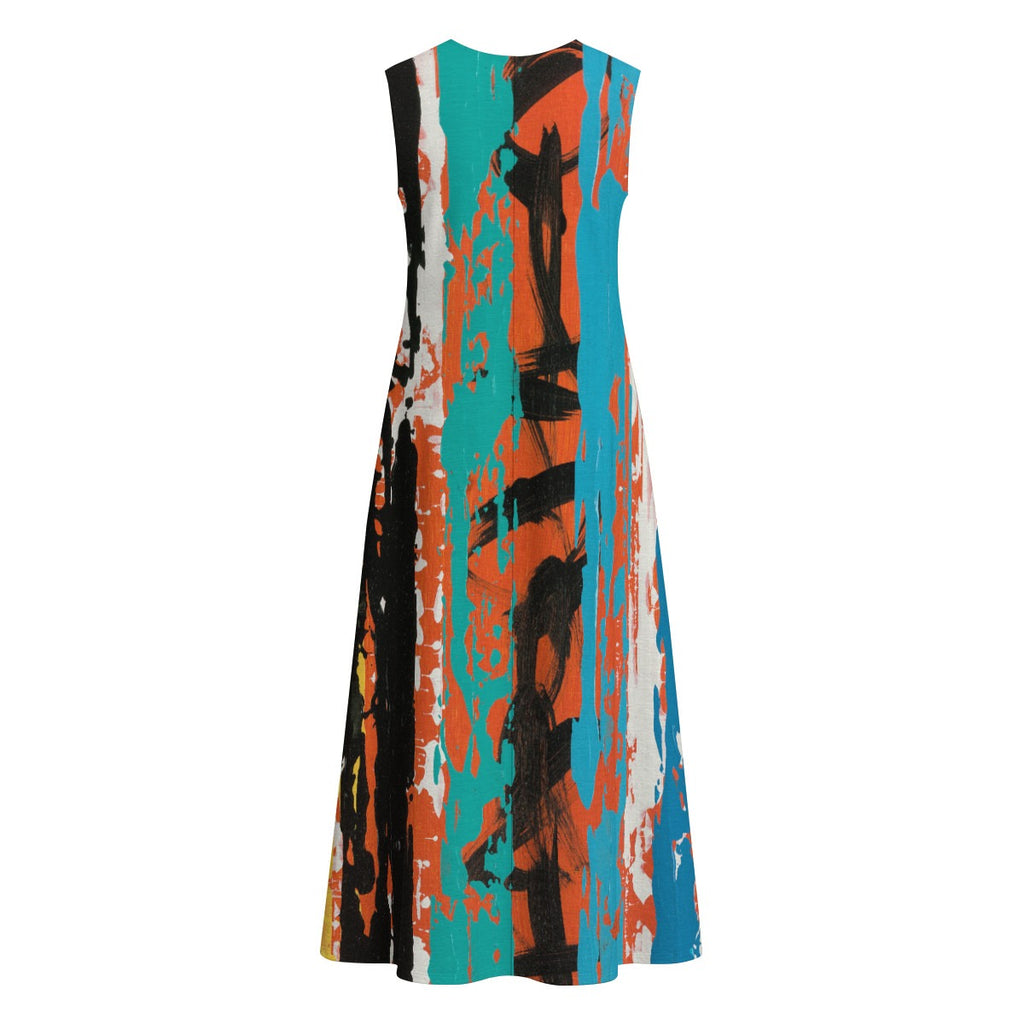 Visual Juju 2 All-Over Print Women's Sleeveless Dress With Pocket Slub Cotton