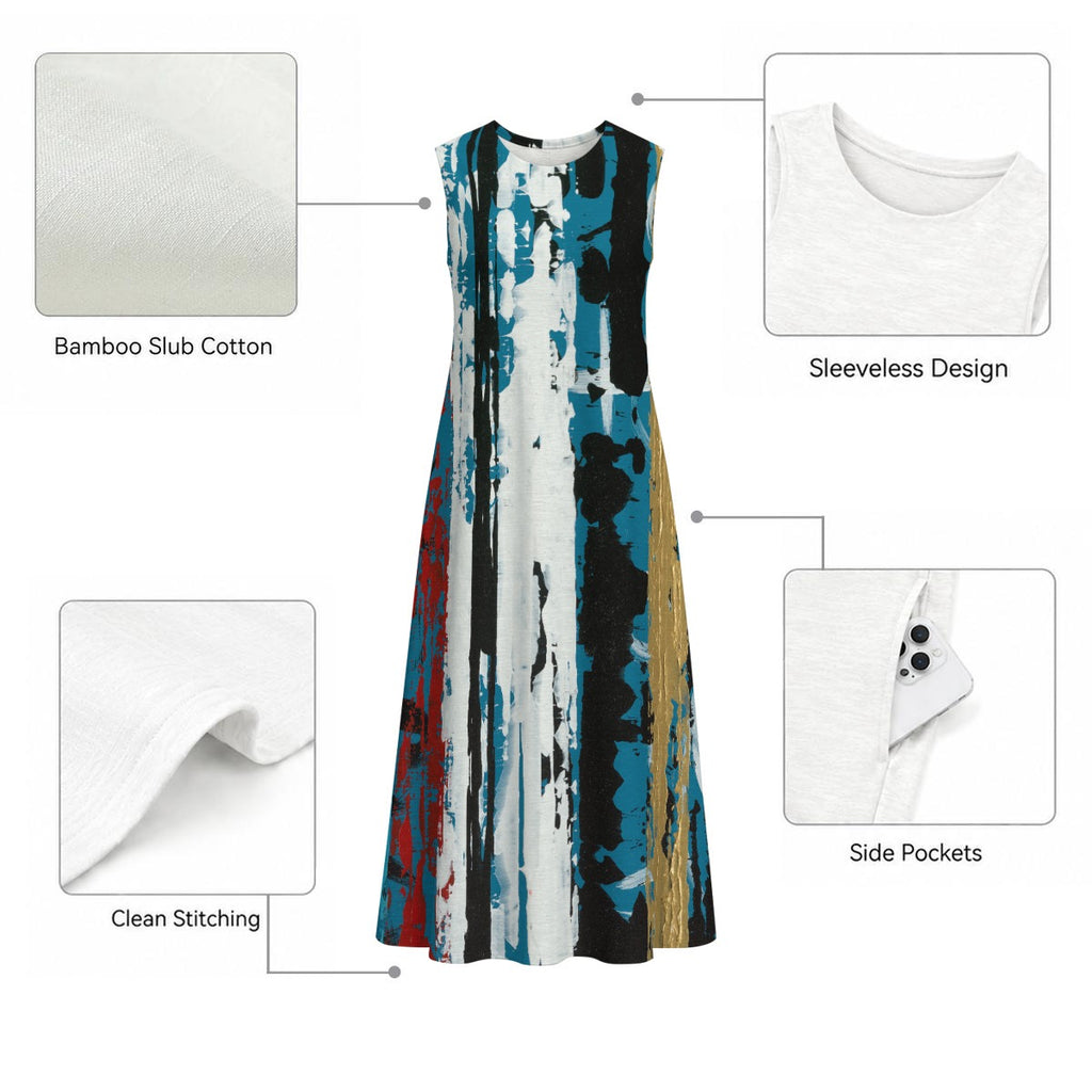 Visual Juju 1 All-Over Print Women's Sleeveless Dress With Pocket Slub Cotton