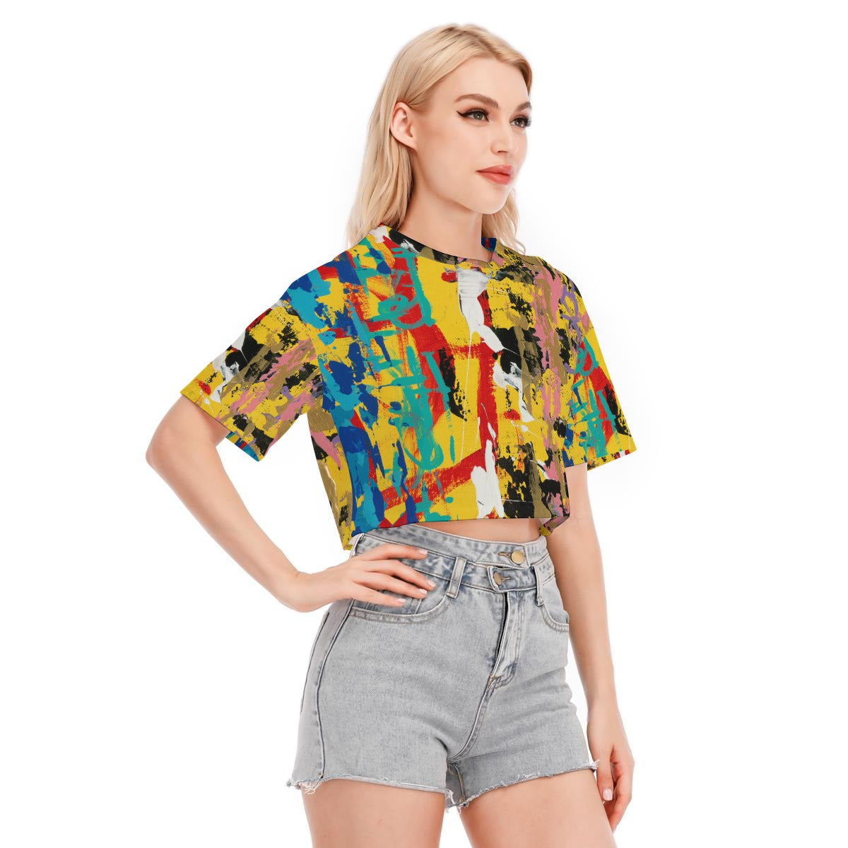 Visual Juju 3 All-Over Print Women's Cropped T-shirt Cotton