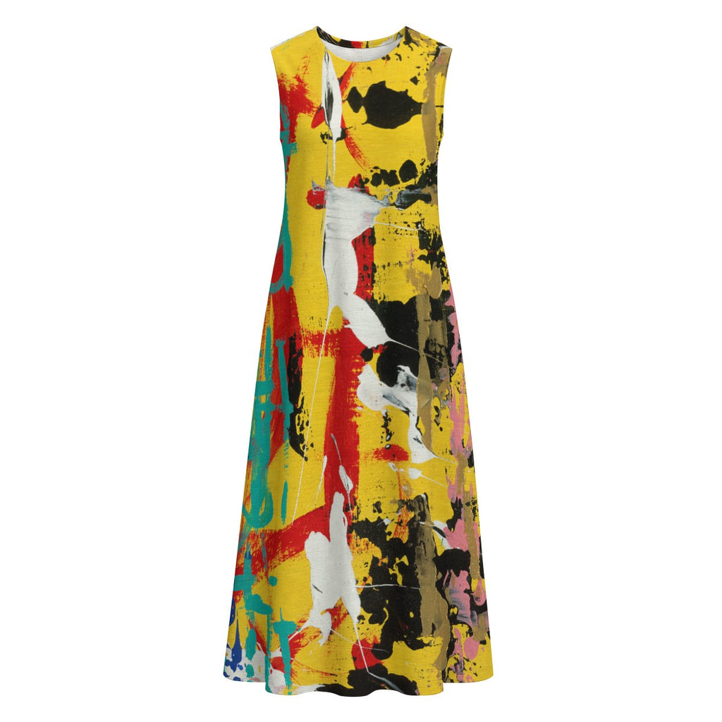 Visual Juju 3 All-Over Print Women's Sleeveless Dress With Pocket Slub Cotton