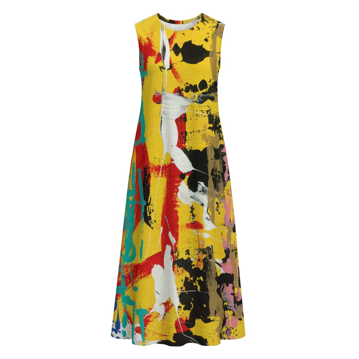 Visual Juju 3 All-Over Print Women's Sleeveless Dress With Pocket Slub Cotton